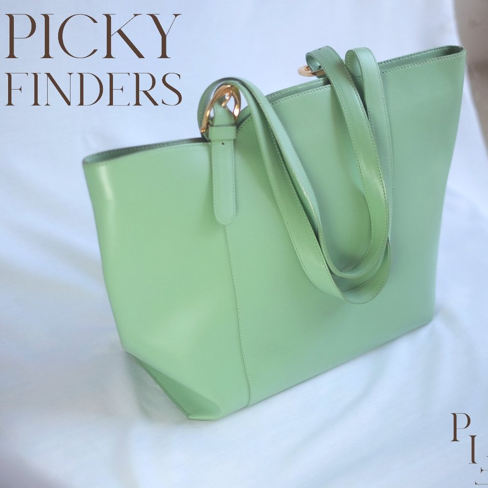 Furla mint green leather handbag with gold details